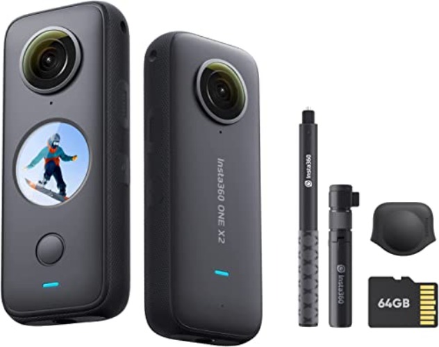 Insta360 ONE X2 360 Degree Waterproof Action Camera, 5.7K 360, Stabilization, Touch Screen, AI Editing, Live Streaming, Webcam, Voice Control