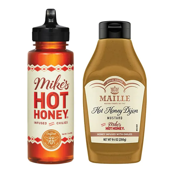 Mike's Hot Honey 12 oz Squeeze Bottle & Maille Hot Honey Dijon Mustard 9.4oz Bottle Combo Pack