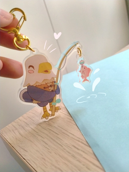 Animal Crossing cute fishing characters acrylic keychains with glitter