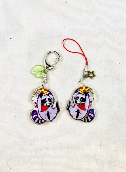 Pizza Thief 1.5; Acrylic Charm - Raccoon Keychain or Phone Charm