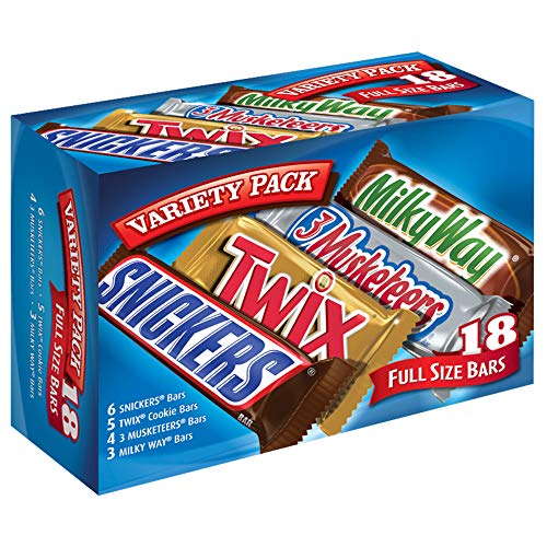SNICKERS, TWIX, 3 MUSKETEERS & MILKY WAY Full Size Bars Variety Mix, 18-Count Box - 18 Count (Pack of 1)