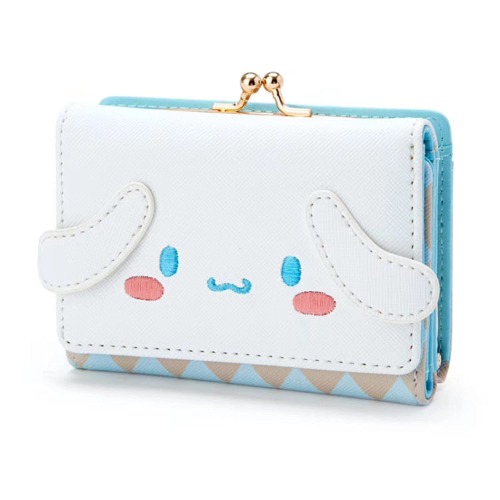 Cute Cartoon Cinnamoroll Small Wallet Short, Kawaii Girl Small Purse Short Lady Purse Leather Three Fold Purse Purse Leisure