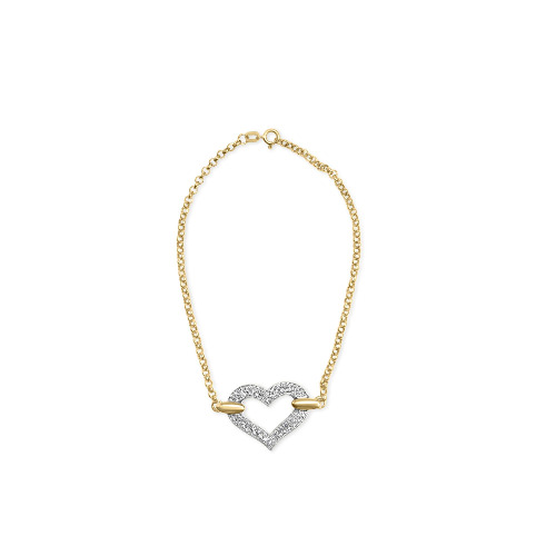 10K Two Tone Gold 1/4 Cttw Diamond Encrusted Heart Charm 7" Bracelet (H-I Color, I1-I2 Clarity)