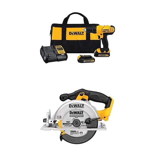 DEWALT DCD771C2 20V MAX Cordless Lithium-Ion 1/2 inch Compact Drill Driver Kit with DCS391B 20-Volt MAX Li-Ion Circular Saw - w/ Circular Saw
