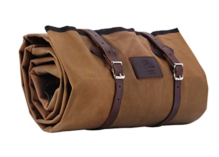 1844 Helko Werk Handmade Waxed Canvas Cowboy Bedroll - Camping Bed Roll with Leather Straps and Zipper - Waterproof Waxed Canvas Portable Bed Outdoor Camping (Bedroll Field Tan) #F8761FT - Field Tan Bedroll