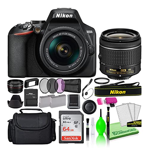 Nikon D3500 24.2MP DSLR Digital Camera with AF-P DX 18-55mm Lens (1590) Deluxe Bundle -Includes- Sandisk 64GB SD Card + Large Camera Bag + Filter Kit + Spare Battery + Telephoto Lens + More