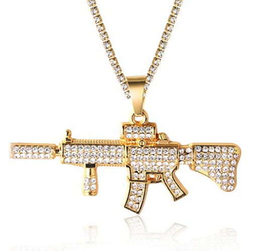 Halukakah Gold Chain for Men Iced Out,18k Real Gold Plated/Platinum White Gold Finish Pistol Gun Pendant NecklaceFull Cz Lab Diamonds Prong Setwith Rope Chain 24"/Tennis Chain 20" FREE Giftbox - With 3mm Baby Tennis Chain 20"(50cm) - gold-plated-brass
