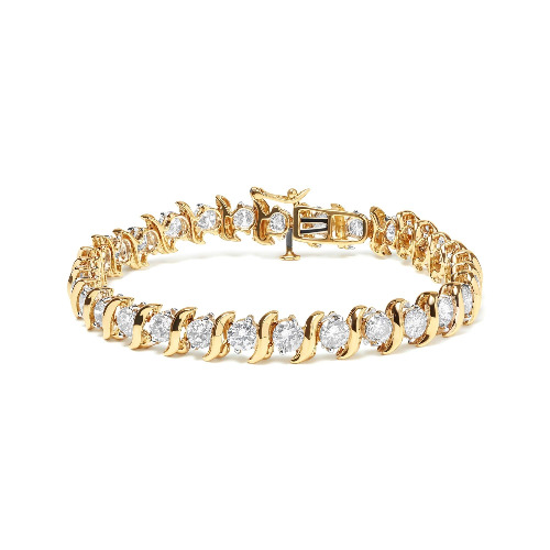 14K Yellow Gold 10.0 Cttw 2-Prong Set Round Cut Diamond S-Link Bracelet (J-K Color, SI2-I1 Clarity) -7.5" Inches