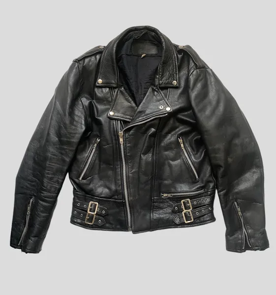 Vintage Motorcycle Leather Biker Jacket England Punk Style 1970s Rare Find