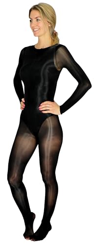 Extra Large Glossy Bodystocking - Black - With Crotch