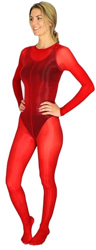 Extra Large Glossy Bodystocking - Red - With Crotch