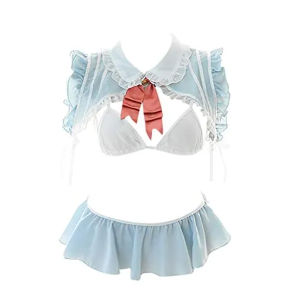 
                            goneryisour Sweet Japanese Kawaii Rabbit Ears Lingerie Student Uniform Nightwear - Ruffles Bowtie Teddy Babydoll Bunny Costume Shoulder Cape Skirt
                        