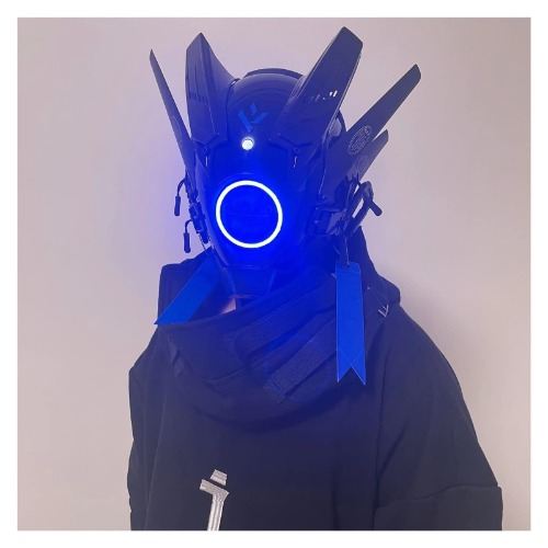 Cybe𝐫punk Mask , Halloween Cosplay Fit Party Music Festival Accessories With Light - Blue