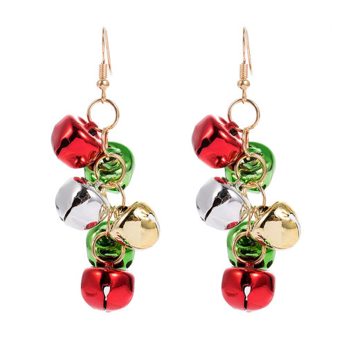 Colorful Christmas Jingle Bell Tinkle Bell Cute Ornament Chain Dangle Drop Earrings for Women Teen Girls Fish Hook Dangling Hanging Hypoallergenic Festival Party Jewelry Gift for Bff Daughter - 
