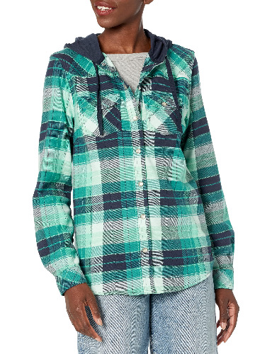 Legendary Whitetails Women's Lumber Jane Hooded Flannel Shirt - Large Frozen River Plaid