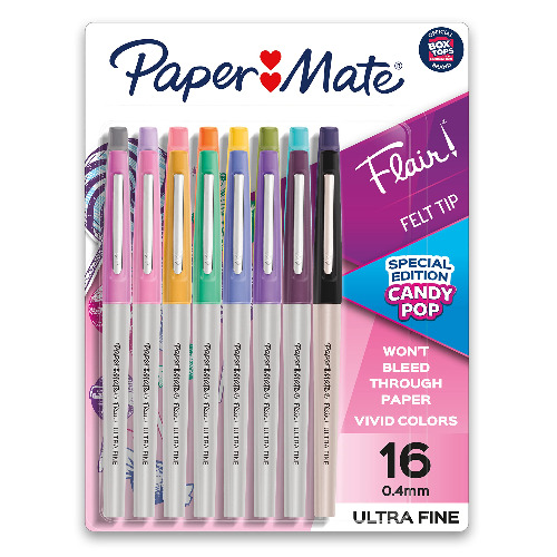 Paper Mate Flair Felt Tip Pens, Ultra Fine Point, Limited Edition Candy Pop Pack, Box of 16 - Candy Pop 16-Count