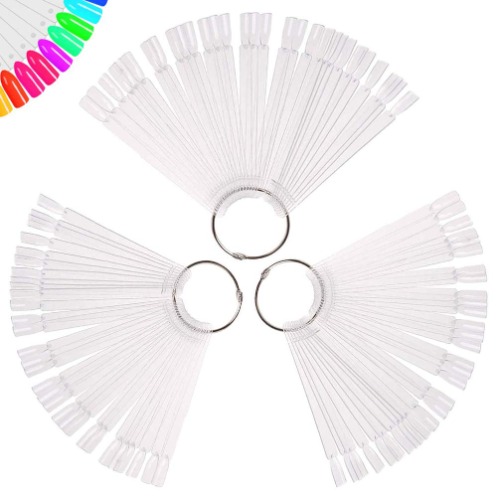150 Pcs Clear Nail Swatch Sticks with Ring, Fan Shape Nail Art Polish Display Tips, False Nail Sample Sticks, Nail Practice Color Display, Transparent Polish Board for Nail