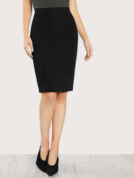 Black Solid Pencil Skirt
