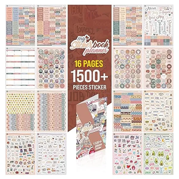 colortouch Planner Stickers - 1500+ Pcs Monthly, Weekly, Daily Sticker Set 16 Sheets - Scrapbook Stickers Collection for Calendar, Organizer, Journals - Essential Seasonal Planner Accessories