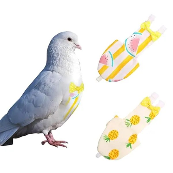 KAMA BRIDAL Bird Diaper Parrot Washable Diaper Nappies for Pigeon Parakeet Cockatiel Macaw Budgie Canary Flight Suit 2 Pcs