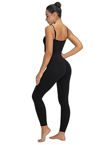 Sunzel One Piece Jumpsuits for Women Casual, Sexy Spaghetti Straps Leggings Bodysuit Tummy Control Yoga Workout Romper - 26" Inseam - X-Large - Black