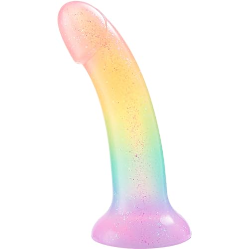 7 Inch Realistic Dildo for Beginners,Rainbow Silicone Sex Toy for Vaginal Anal Play,Adult Clitoris G-spot Prostate Stimulator with Strong Suction Cup for Women Men Hands-Free Masturbation