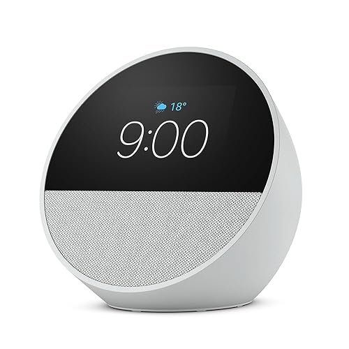 Amazon Echo Spot (newest model), Great for nightstands, offices and kitchens, Smart alarm clock with Alexa, Glacier White - Glacier White
