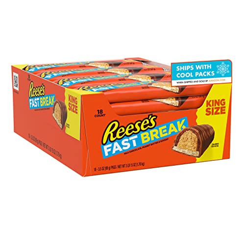 REESE'S FAST BREAK Milk Chocolate, Peanut Butter and Nougat King Size, Bulk, Individually Wrapped Candy Bars, 3.5 oz (18 Count) - Fast Break King Size