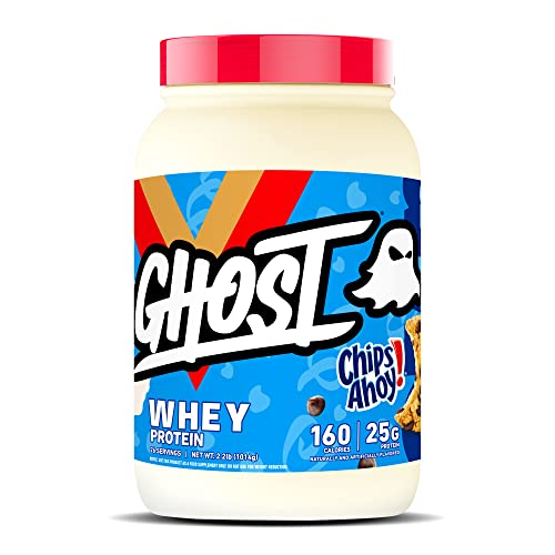 GHOST WHEY Protein Powder, Chips Ahoy! - 2lb, 25g of Protein - Whey Protein Blend - ­Post Workout Fitness & Nutrition Shakes, Smoothies, Baking & Cooking - Cookie Pieces Inside - Chips Ahoy!