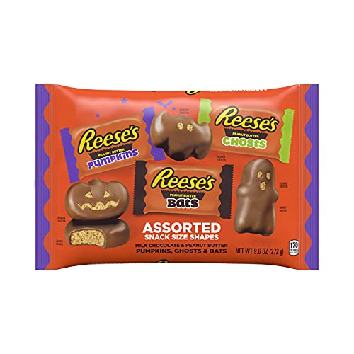 REESE'S Assorted Milk Chocolate Peanut Butter Snack Size Shapes Candy, Halloween, 9.6 oz Variety Bag