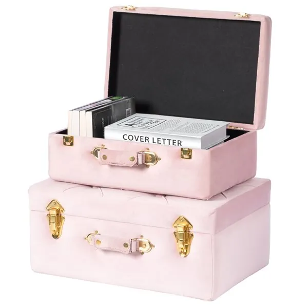 Pink Velvet Storage Trunk - Set of 2