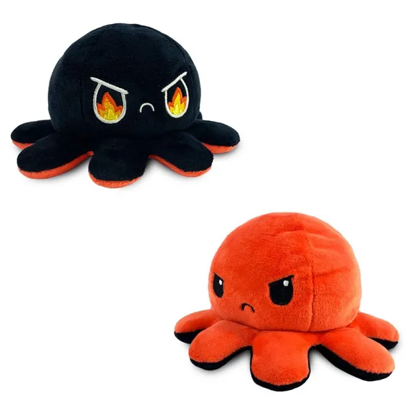 TeeTurtle | The Original Reversible Octopus Plushie | Patented Design | Angry RED + Rage Black | Show Your Mood Without Saying a Word - Angry Red + Rage Black