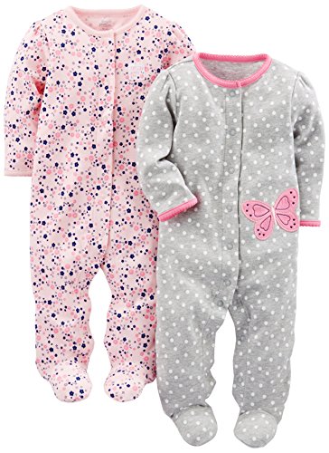 Simple Joys by Carter's baby-girls 2-Pack Cotton Snap Footed Sleep and Play - 0-3 Months - Gray Butterfly/Pink Floral