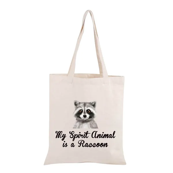 JNIAP Raccoon Canvas Tote Bag Raccoon Lover Gift My Spirit Animal Is a Raccoon Reusable Grocery Shopping Book Bag