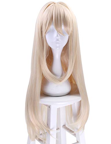 Anogol Hair Cap+Blonde Cosplay Wig Long Blonde Wigs For Women Girls Men Boys Dress Up Wig for Anime Cartoon Costume Party Wig for Halloween Wig for Christmas Wig