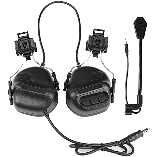 WISEONUS Airsoft Headset Tactical Helmet Headset for Shooting Ear Protection Noise Reduction Hunting Earmuffs Headphone with Detachable Microphone - Black