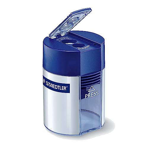 Staedtler Metal Double Hole Sharpener with Tub, 512001BK - Retail Packaging