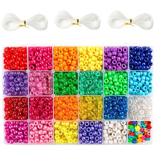 Pony Beads, 3,300 pcs 9mm Pony Beads Set in 23 Colors with Letter Beads, Star Beads and Elastic String for Bracelet Jewelry Making by INSCRAFT