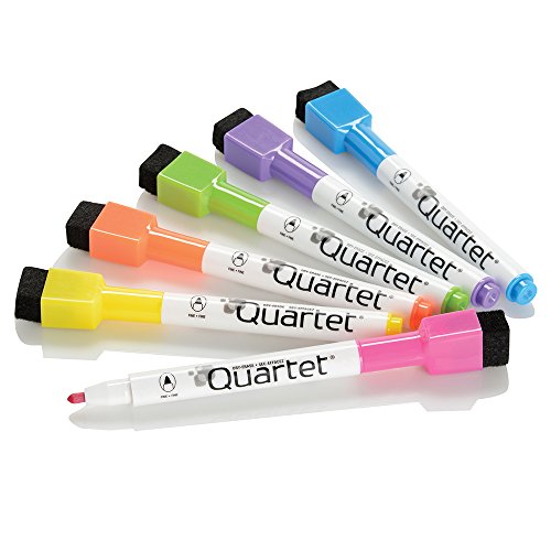 Quartet ReWritables Dry-Erase Mini Markers, 6-Marker Set with Magnetic Cap-Mounted Erasers, Assorted Screamers Colors (51-661142Q) - Assorted Vivid