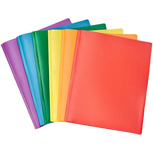 Amazon Basics Heavy Duty Plastic Folders with 2 Pockets for Letter Size Paper, Pack of 6 - letter size - 2 pocket folder