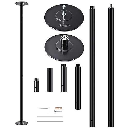 SereneLife Professional Spinning Dance Pole, 45mm Portable Exercise Pole for Fitness – Durable Steel Build, Anti-Rust Finish, Suitable for Home, Club, Gym, Party, Pub - Black