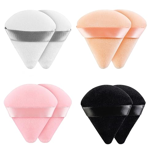 8 Pieces Triangle Powder Puff Face Soft Triangle Makeup Puff Velour Cosmetic Foundation Blender Sponge Beauty Makeup Tools - Black, White, Pink, Nude - 8 Count (Pack of 1)
