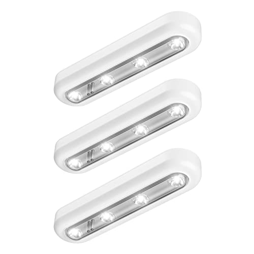 OxyLED Tap Closet Lights, One Touch Light, Stick-on Anywhere 4-Led Touch Tap Light, Cordless Touch Sensor LED Night Light, Battery Operated Stair Safe Lights, 140° Rotation, 3 Pack