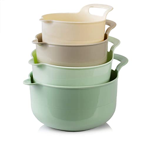 COOK WITH COLOR Mixing Bowls - 4 Piece Nesting Plastic Mixing Bowl Set with Pour Spouts and Handles (Ombre Pink) - Ombre Mint