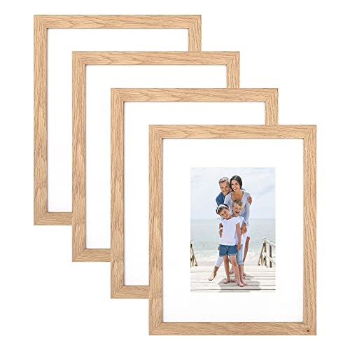 8x10 Picture Frame, Wood Grain Composite Wood Photo Frame 5x7 with Mat or 8x10 without Mat with Perspex Glass for Vertical or Horizontal Tabletop Wall Display for Photos, Paintings, Posters, Artwork, Birthday Christmas Gift, Set of 4 - Nature Wood - 8x10, set of 4