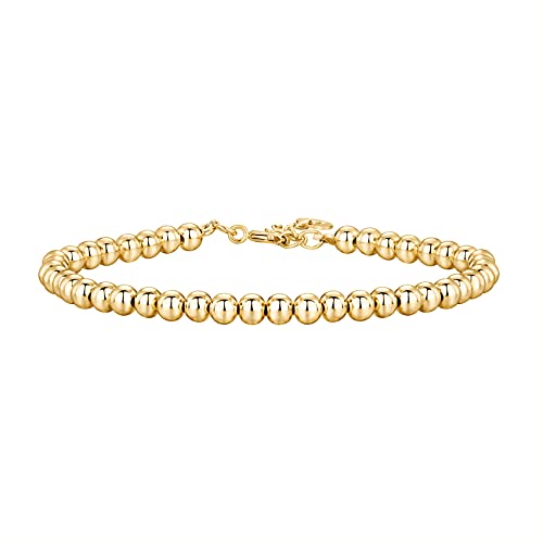 PAVOI 14K Gold Plated Beaded Cuban Cubic Zirconia Simulated Diamond Station Infinity Chain Bracelets for Women | Adjustable Chain Bracelet - Yellow Gold - Beaded