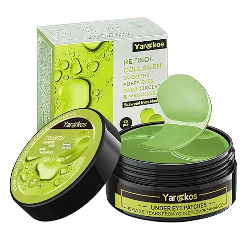 Green Gold Undereye Mask (60 Pcs), Collagen Hydrating Gel Pads, Reduce Puffiness, 30 Pairs Under Eye Patches for Dark Circles Puffy Eyes Treatment, Wrinkle, Women Men Beauty Personal Skin Care Product - Green