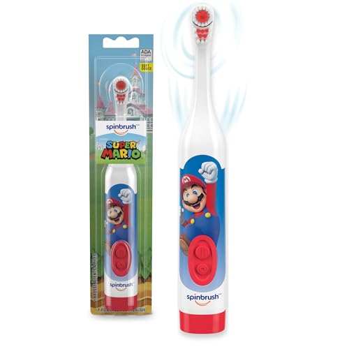 Spinbrush Super Mario Kid’s Electric Battery Toothbrush, Soft, 1 ct, Character May Vary - Multi-color - 1 Count (Pack of 1)
