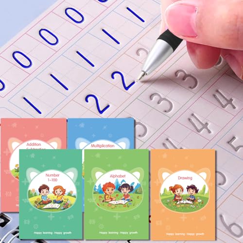 Magic Practice Copybook, Reusable Writing Practice Book, for Preschool Kids Age 3-8 ​Calligraphy 9.44in×6.29in(5 Books with Pens) - 5 Books(Blue Gift Box)