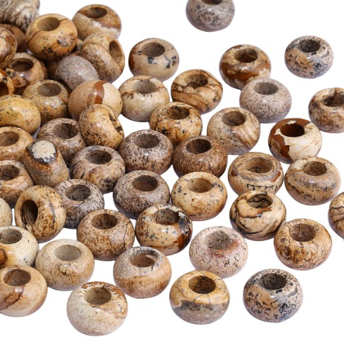 TUMBEELLUWA Natural Gemstone Beads for Jewelry Making, Rondelle Large Hole Loose Beads Pack of 15,Picture Jasper(8x14 mm)
